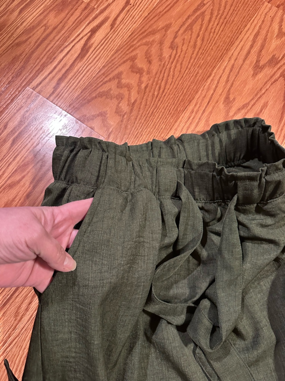Women’s Olive Midi Paperbag Waist Skirt with Tie - Picture 7 of 9